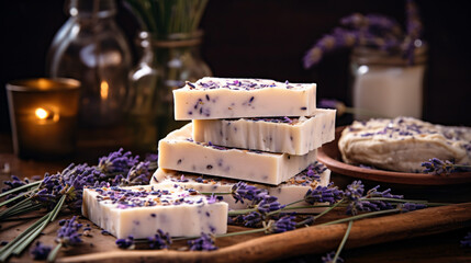 Fototapeta na wymiar Bars of handmade soap with lavender