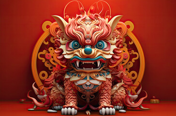 Naklejka premium Cute 3D Chinese dragon, Chinese zodiac signs, cartoon character