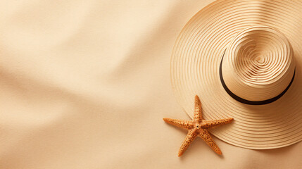 Fototapeta na wymiar Beach hat and starfish