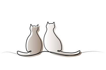 continuous drawing of two cats with one line. cats line art drawings vector - obrazy, fototapety, plakaty