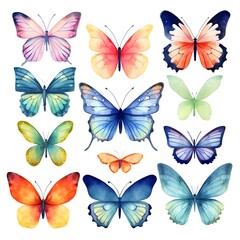 Watercolor illustration. Colorful Butterflies clipart. Generative AI