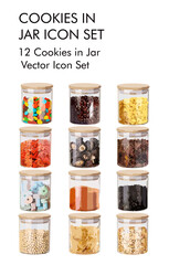 Cookies In Jar Vector Icon Set 