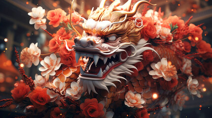 The 3D majestic Chinese dragon totem, Chinese zodiac signs - obrazy, fototapety, plakaty