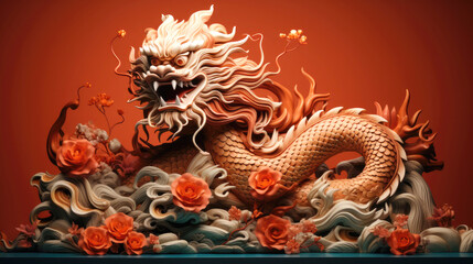 Fototapeta premium The 3D majestic Chinese dragon totem, Chinese zodiac signs