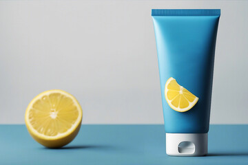 Mockup in the form of a blue cream bottle.