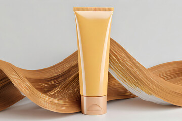 Mockup in the form of a gold and white cream bottle.
