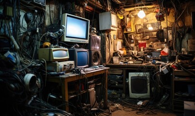 A Room Filled With Vintage Electronics and Nostalgic Memorabilia - Powered by Adobe