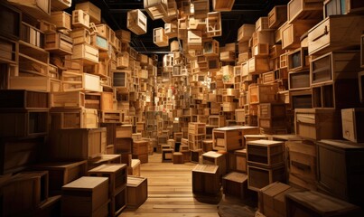 A Room Filled With Rustic Wooden Crates