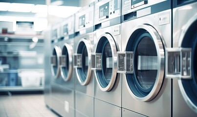 A Line of Laundry Machines in a Modern, Spacious Laundry Room