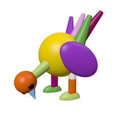 colorful funny wood toy, 3d rendered illustration of a dove
