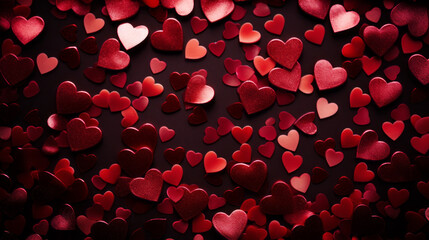 Background designed for Valentine's Day, featuring radiant red hearts against a sleek black backdrop. 