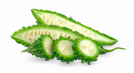 Bitter gourd with sliced isolated on white background