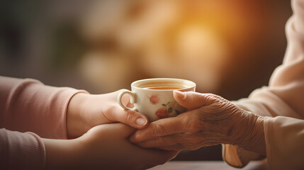 Tender Embrace of Elder and Daughter Hands. Family Connection, Love, and Support Concept in a Heartwarming Image