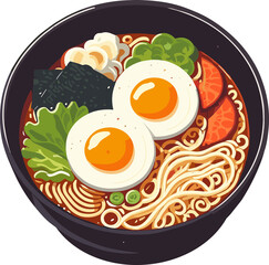 Flat design Ramen Noodle Soup in Bowl, Delicious Japanese ramen
