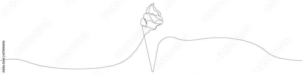 Poster one line drawing ice cream vector. ice cream in a waffle cup single line vector linear icon. ice cre
