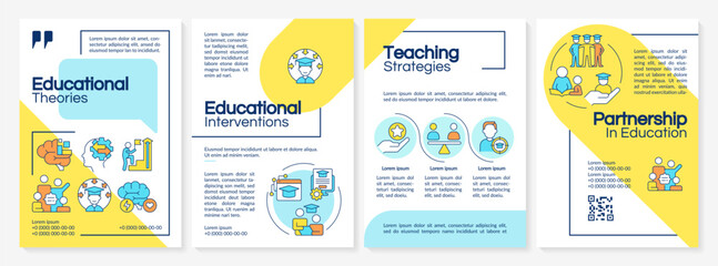 Multicolor creative learning theories brochure template, leaflet design with thin linear icons, 4 vector layouts.