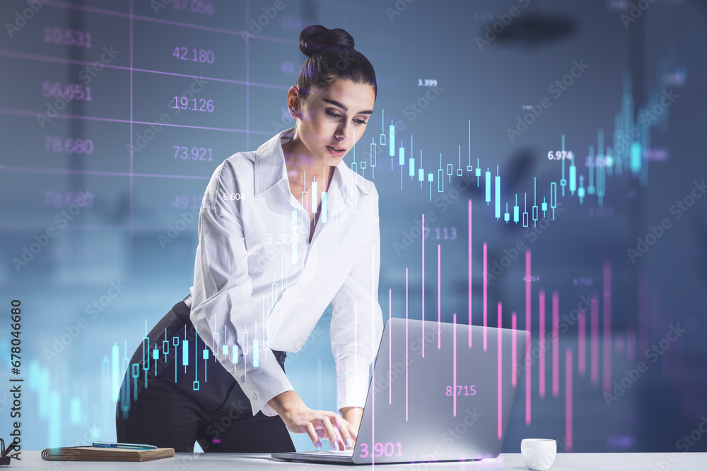 Aufkleber professional analyzing virtual financial data projections on a screen