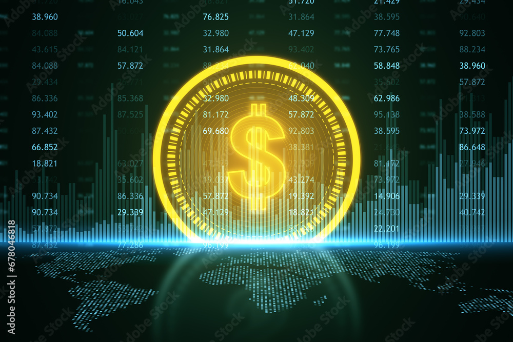 Aufkleber Digital currency concept with dollar sign on dark background. 3D Rendering