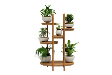 Wooden Tiered Plant Stand for Multi-Level Plant Showcase Isolated on Transparent Background