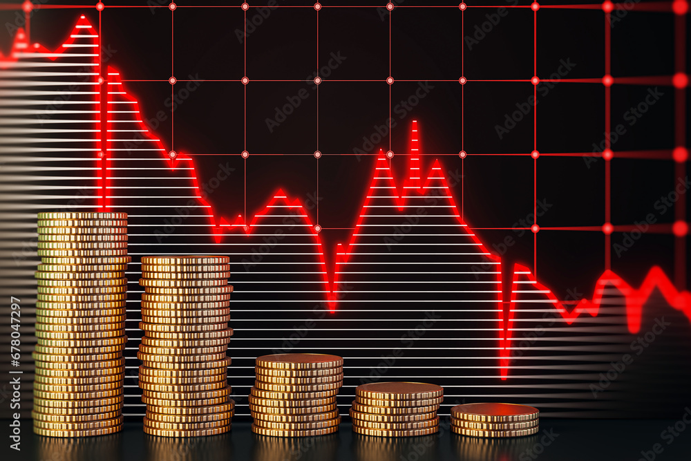 Poster stock market candlestick chart with declining trend. 3d rendering