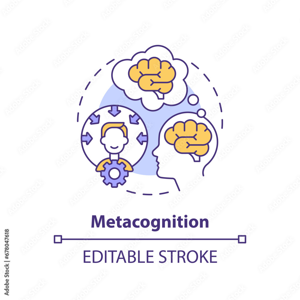 Poster 2d editable multicolor metacognition icon, simple isolated vector, learning theories thin line illus