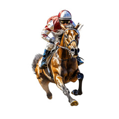 Jockey on Running Horse Isolated on Transparent or White Background, PNG - obrazy, fototapety, plakaty