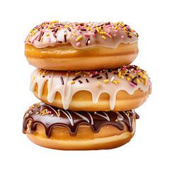 Stack of Freshly Baked Donuts Isolated on Transparent or White Background, PNG