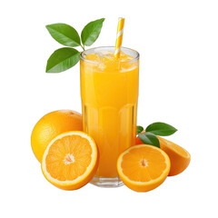 Freshly Squeezed Orange Juice in a Glass Isolated on Transparent or White Background, PNG