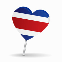 Costa Rican flag heart-shaped map pointer layout. Vector illustration.