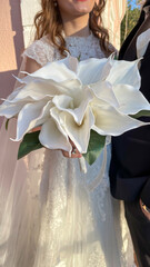 Bridal bouquet, just married couple, bride and groom wedding concept, gala flowers