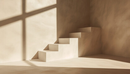 Modern abstract background from stairs with geometry sunlight and shadows. Architecture and product presentation aesthetic template.