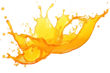 Poster Orange juice splash isolated on transparent background. © tong2530