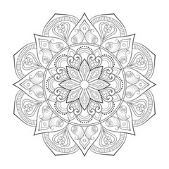 Simple Oriental Mandala Design of Coloring Book Page for Children