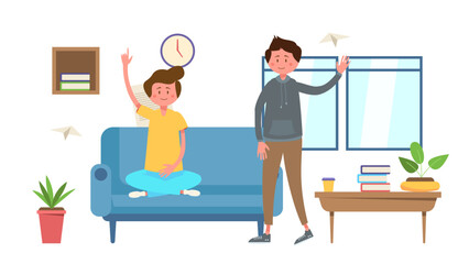 Two boys are playing together at home