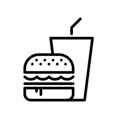 Hamburger and soda takeaway, Fast food icon, Line flat design on white background, Vector illustration