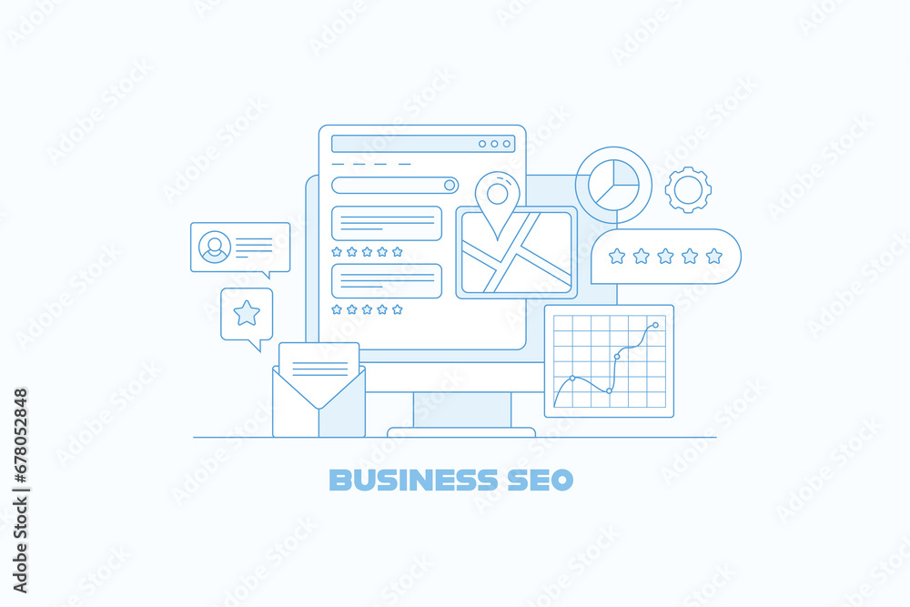 Aufkleber website ranking and business listing map information on search engine, web analytics visitors traffi