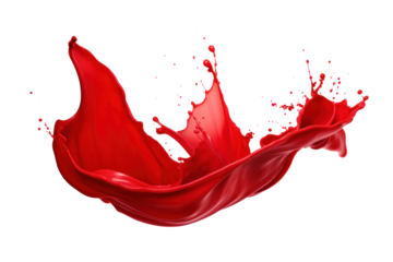 Red color paint splash isolated on transparent background.