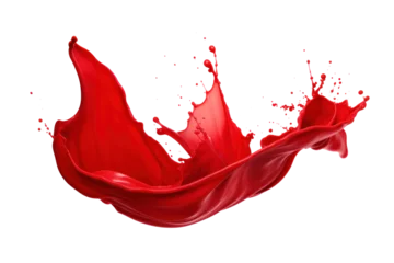 Zelfklevend Fotobehang Red color paint splash isolated on transparent background. © tong2530