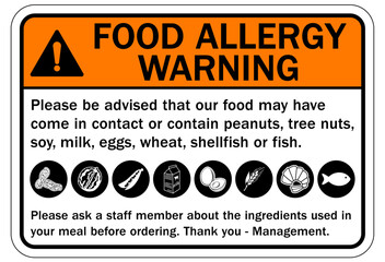 Food allergy warning sign and labels