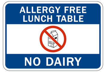 Food allergy warning sign and labels no dairy