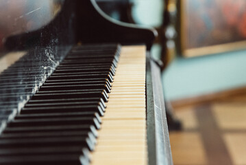 Old black piano on a close shot