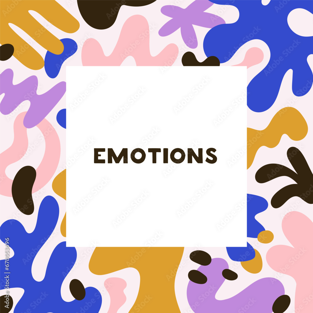 Poster Abstract framed background with modern shapes, fluid elements. Trendy card design with random natural organic blobs, flowing blots, splashes pattern in minimalist style. Flat vector illustration