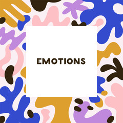 Abstract framed background with modern shapes, fluid elements. Trendy card design with random natural organic blobs, flowing blots, splashes pattern in minimalist style. Flat vector illustration