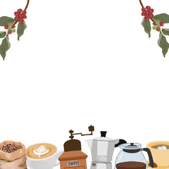 cute oil brush style coffee elements wreath frame