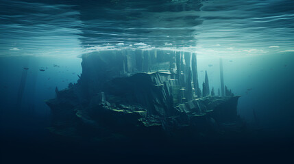 Cyberpunk style of an iceberg however you can see the first part underwater of it - obrazy, fototapety, plakaty