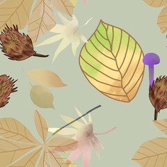 Chestnut and mushroom autumn pattern, seamless pattern