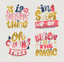 Happy Holidays - cute hand drawn lettering set. Merry Christmas and happy new year. Seasons greetings. Christmas vibes.