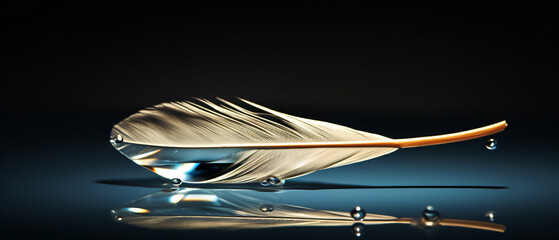 Beautiful transparent drop of pure water on feather.