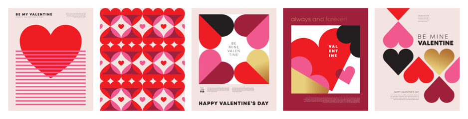Set of Valentine's Day poster, greeting card, cover, label, sale promotion templates, pattern background in modern trendy geometric style. - 678054616