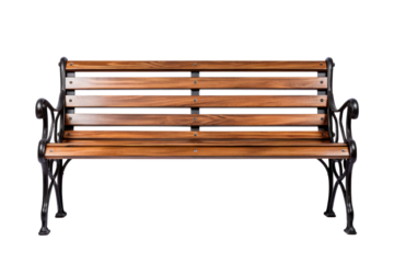 Wooden park bench isolated on transparent background.